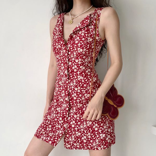 Slim Fit V-Neck Sleeveless Dress - Retro European & American Style, Women's Summer Short Skirt, Chic 90s Look