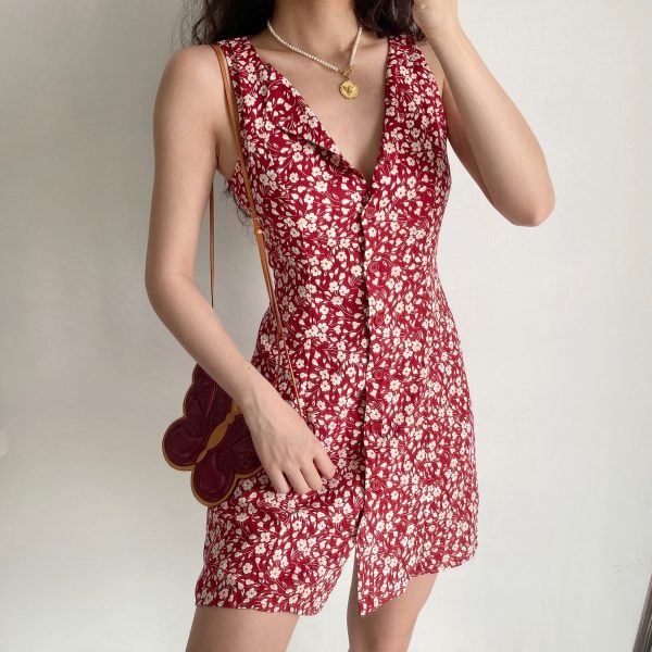 Slim Fit V-Neck Sleeveless Dress - Retro European & American Style, Women's Summer Short Skirt, Chic 90s Look
