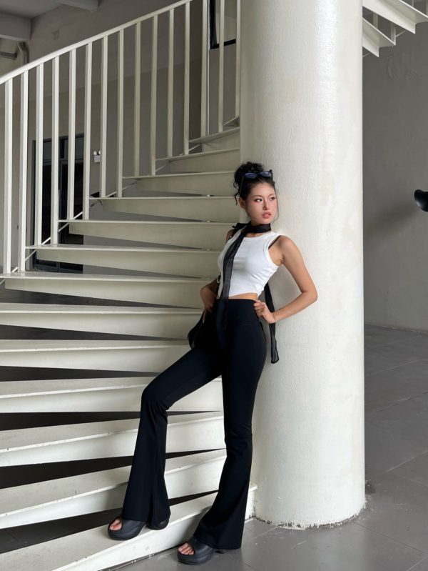 Slimming Black High-Waisted Flared Pants for Women - Stretchy Butt-Lifting Base Layer Leggings, Y2K Style