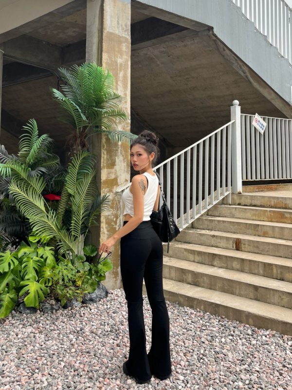 Slimming Black High-Waisted Flared Pants for Women - Stretchy Butt-Lifting Base Layer Leggings, Y2K Style