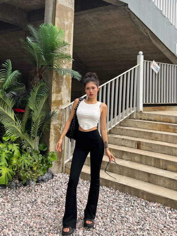 Slimming Black High-Waisted Flared Pants for Women - Stretchy Butt-Lifting Base Layer Leggings, Y2K Style