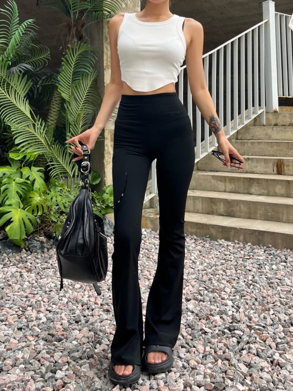 Slimming Black High-Waisted Flared Pants for Women - Stretchy Butt-Lifting Base Layer Leggings, Y2K Style
