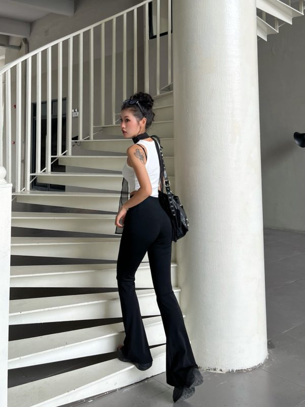 Slimming Black High-Waisted Flared Pants for Women - Stretchy Butt-Lifting Base Layer Leggings, Y2K Style
