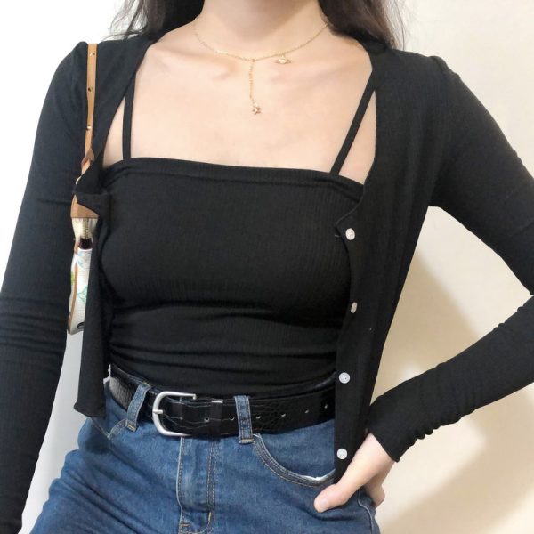 Slimming Knitted Camisole and Cardigan Two-Piece Set for Women - Fashionable Layering Essential, Perfect for Y2K and Casual Styles