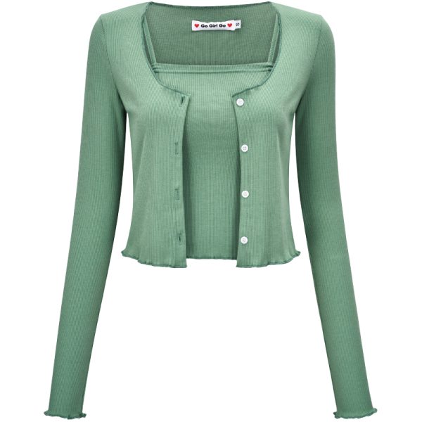 Slimming Knitted Camisole and Cardigan Two-Piece Set for Women - Fashionable Layering Essential, Perfect for Y2K and Casual Styles