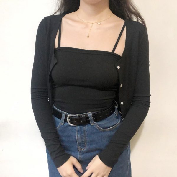 Slimming Knitted Camisole and Cardigan Two-Piece Set for Women - Fashionable Layering Essential, Perfect for Y2K and Casual Styles