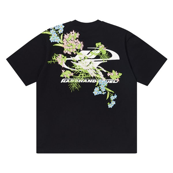 Smoke Gray Short Sleeve T-Shirt with Floral Embroidery - Chinese Style Streetwear for Couples - Trendy 90s Inspired Fashion