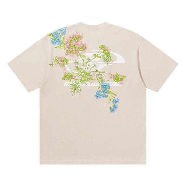 Smoke Gray Short Sleeve T-Shirt with Floral Embroidery - Chinese Style Streetwear for Couples - Trendy 90s Inspired Fashion