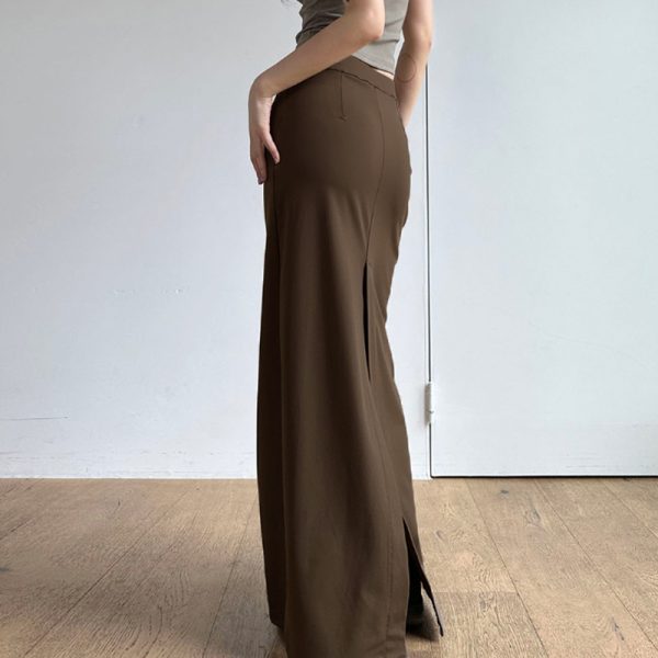 Solid Color High Waist Split Hem Long Skirt - Versatile Floor-Length Bodycon for Women's Summer Style