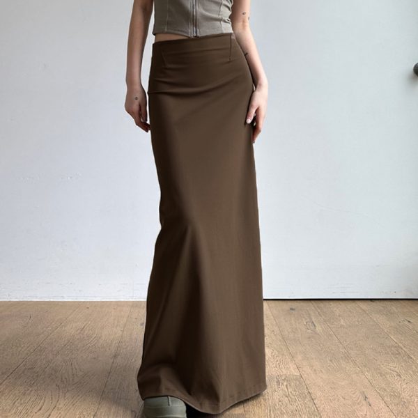Solid Color High Waist Split Hem Long Skirt - Versatile Floor-Length Bodycon for Women's Summer Style