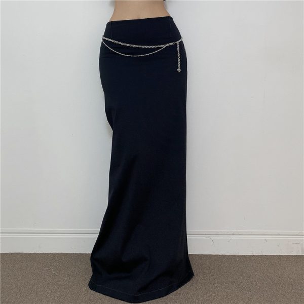 Solid Color High Waist Split Hem Long Skirt - Versatile Floor-Length Bodycon for Women's Summer Style