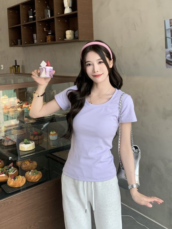 Solid Color Short Sleeve T-Shirt for Women - Versatile Slim Fit Summer Top, Casual Essential, Perfect for Everyday Wear