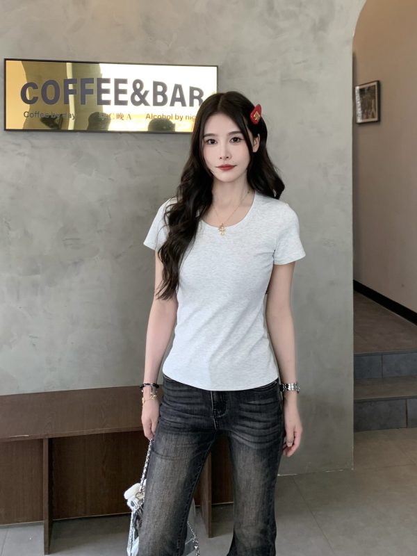 Solid Color Short Sleeve T-Shirt for Women - Versatile Slim Fit Summer Top, Casual Essential, Perfect for Everyday Wear