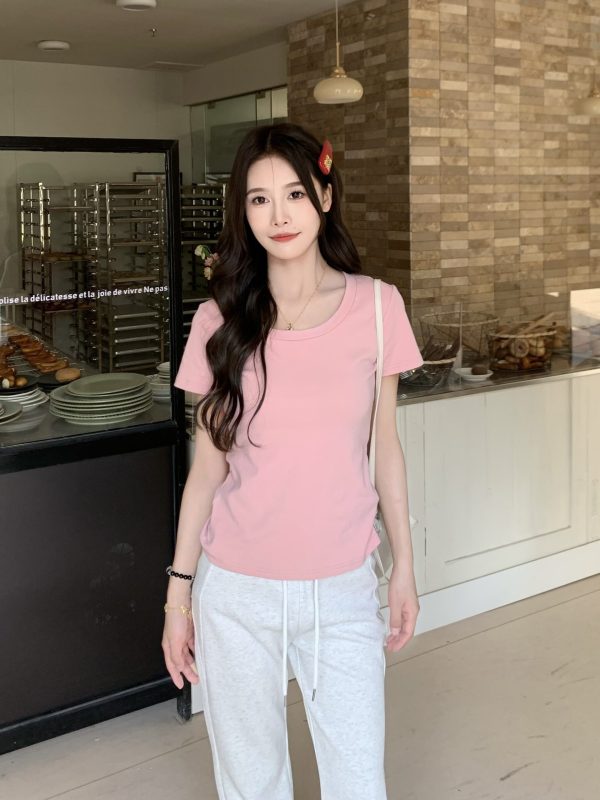 Solid Color Short Sleeve T-Shirt for Women - Versatile Slim Fit Summer Top, Casual Essential, Perfect for Everyday Wear