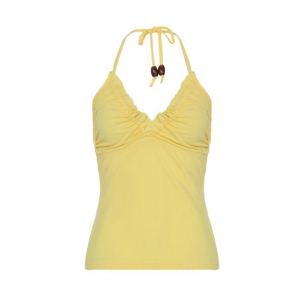 Solid Color Sleeveless Neck Tie Women's Top with Ear-Shaped Chest Design - Minimalist Dopamine Vest for Y2K and Korean Style Fashion