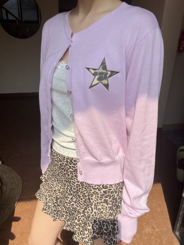 Solid Color Star Embroidery Short Cardigan - Versatile Sun Protection Layer for Spring - Trendy Lazy Style