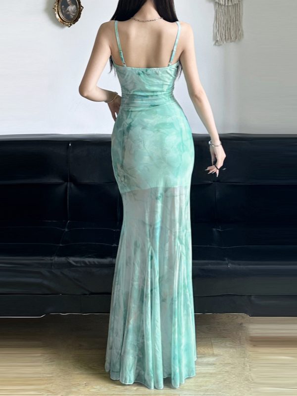 Sparkling Blue Fish Tail Tulle Dress for Women, Elegant Waist-Defining Bodycon, Strapless Evening Dress, Perfect for Parties