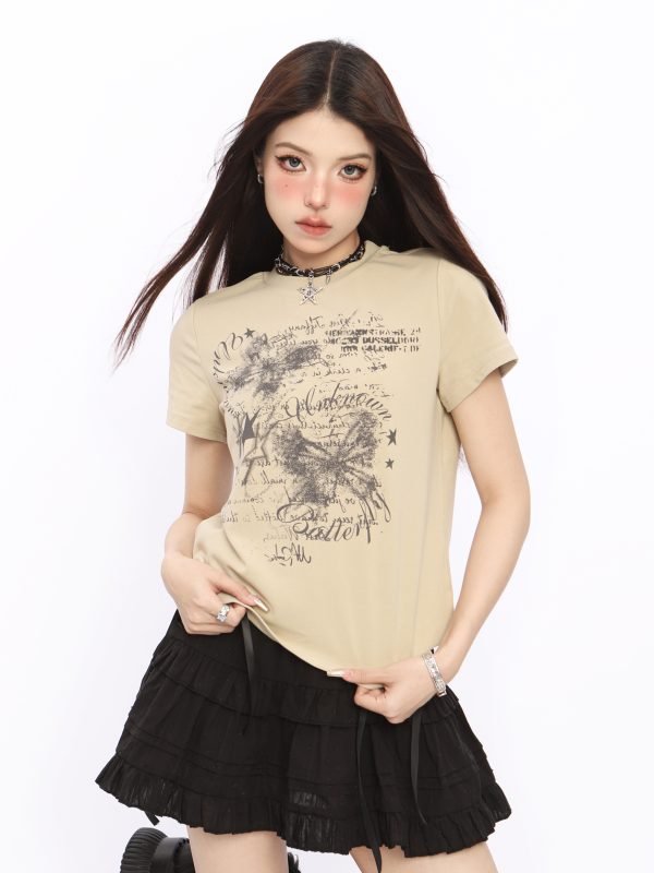 Spicy Girl Butterfly Design Cropped T-Shirt - American Style Short Sleeve Slim Fit Top for Women - Summer 2024 Fashion