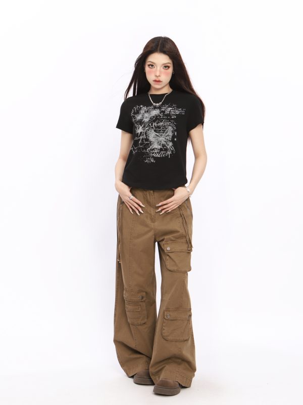 Spicy Girl Butterfly Design Cropped T-Shirt - American Style Short Sleeve Slim Fit Top for Women - Summer 2024 Fashion