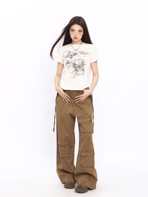Spicy Girl Butterfly Design Cropped T-Shirt - American Style Short Sleeve Slim Fit Top for Women - Summer 2024 Fashion
