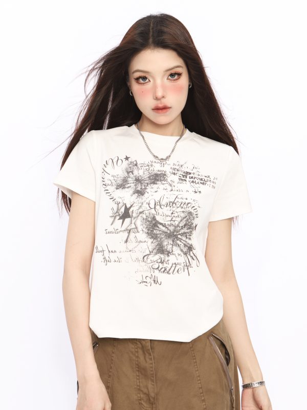 Spicy Girl Butterfly Design Cropped T-Shirt - American Style Short Sleeve Slim Fit Top for Women - Summer 2024 Fashion