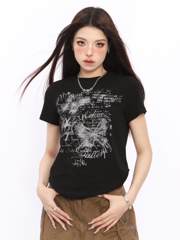 Spicy Girl Butterfly Design Cropped T-Shirt - American Style Short Sleeve Slim Fit Top for Women - Summer 2024 Fashion