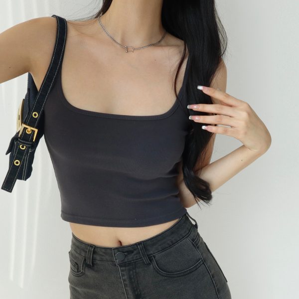 Spicy Girl Plain Color Slim Fit Short Camisole - Women's Elastic High Waist Slimming Tank Top in American Style, Y2K Fashion