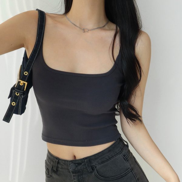 Spicy Girl Plain Color Slim Fit Short Camisole - Women's Elastic High Waist Slimming Tank Top in American Style, Y2K Fashion