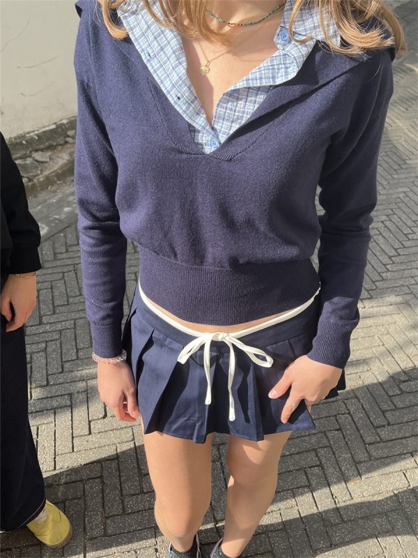 Spliced American Style Casual Set for Women - Low Waist Leggings & Top - Spring 2025 College Style Outfit