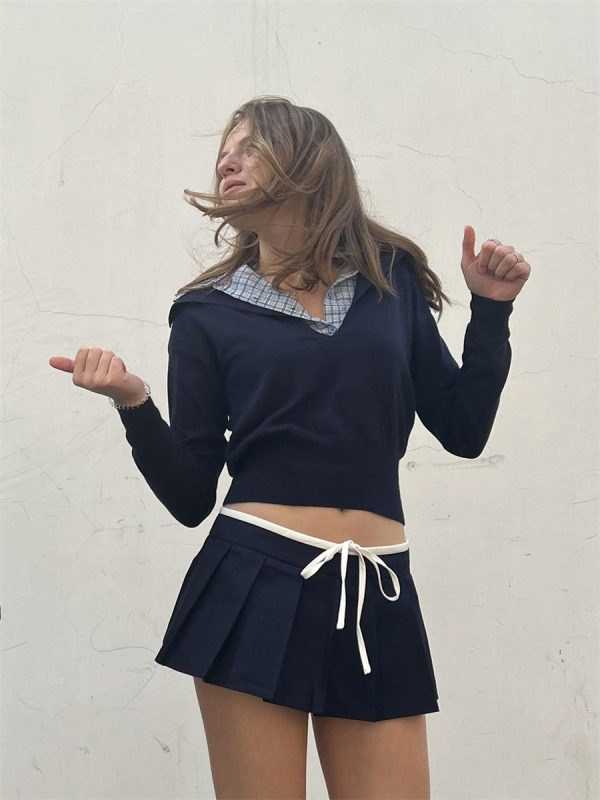 Spliced American Style Casual Set for Women - Low Waist Leggings & Top - Spring 2025 College Style Outfit