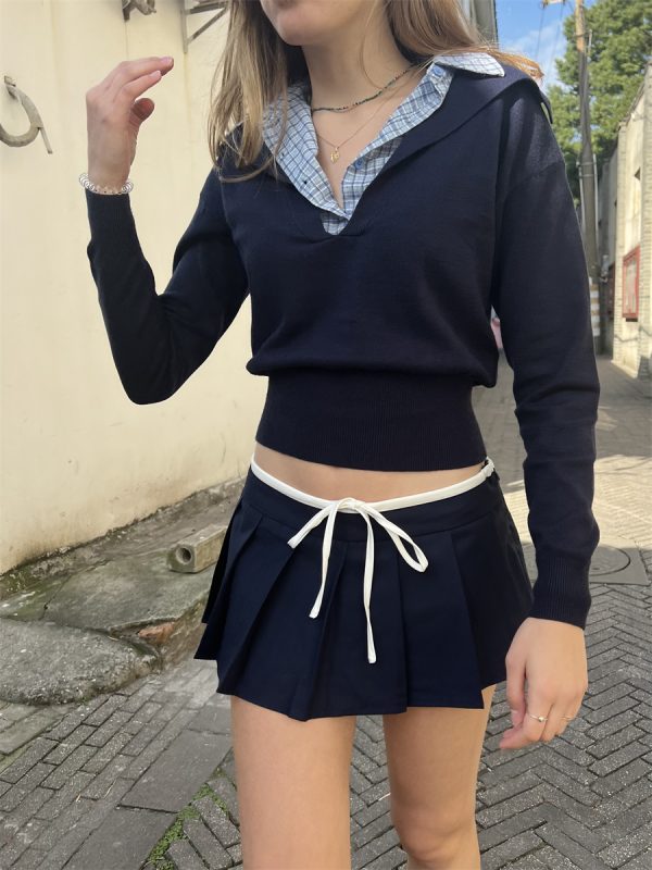 Spliced American Style Casual Set for Women - Low Waist Leggings & Top - Spring 2025 College Style Outfit