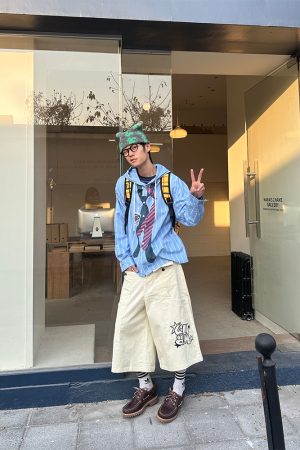 Spring 2025 American Style Tie Print Striped Hoodie Shirt for Men and Women, Loose Casual College Style Top