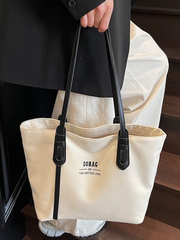 Spring 2025 Casual Large-Capacity Canvas Tote Bag for Women, Versatile Student Commuter Shoulder Bag