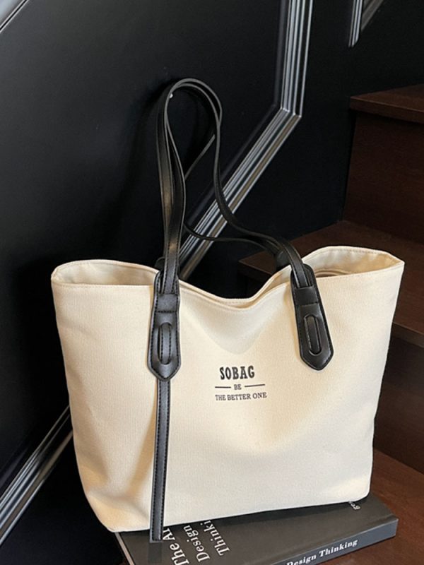 Spring 2025 Casual Large-Capacity Canvas Tote Bag for Women, Versatile Student Commuter Shoulder Bag