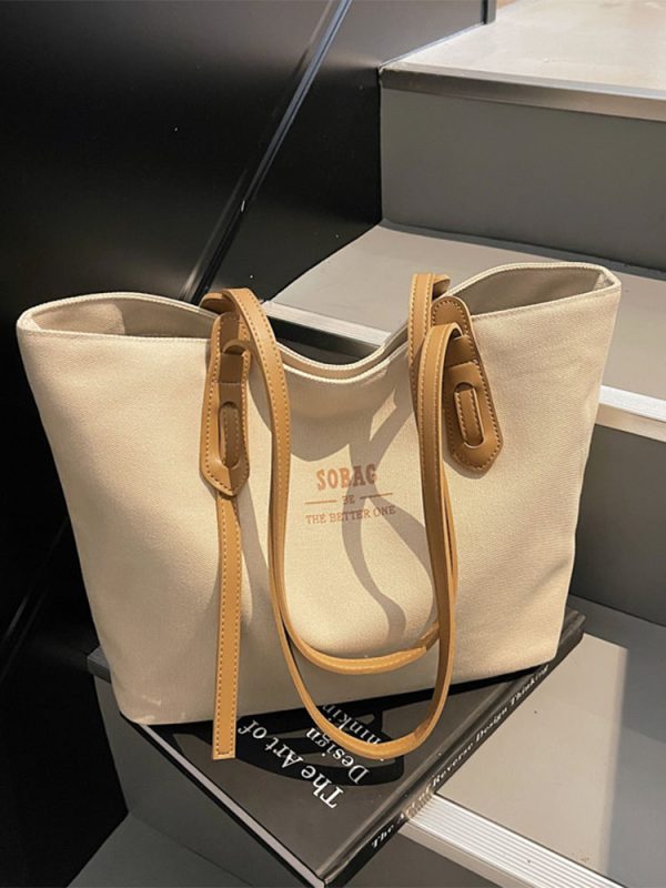 Spring 2025 Casual Large-Capacity Canvas Tote Bag for Women, Versatile Student Commuter Shoulder Bag