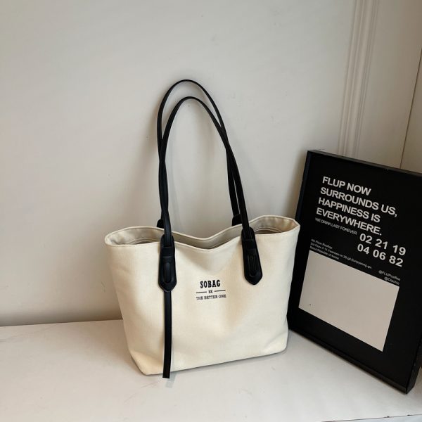 Spring 2025 Casual Large-Capacity Canvas Tote Bag for Women, Versatile Student Commuter Shoulder Bag