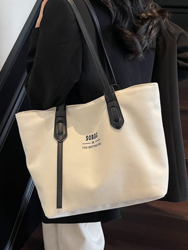 Spring 2025 Casual Large-Capacity Canvas Tote Bag for Women, Versatile Student Commuter Shoulder Bag