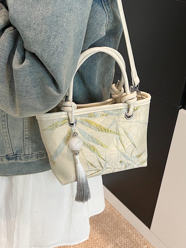 Spring 2025 National Style Handheld Water Bucket Bag - Embroidered Versatile Shoulder & Crossbody Bag