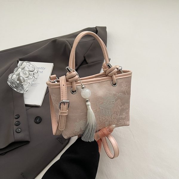 Spring 2025 National Style Handheld Water Bucket Bag - Embroidered Versatile Shoulder & Crossbody Bag
