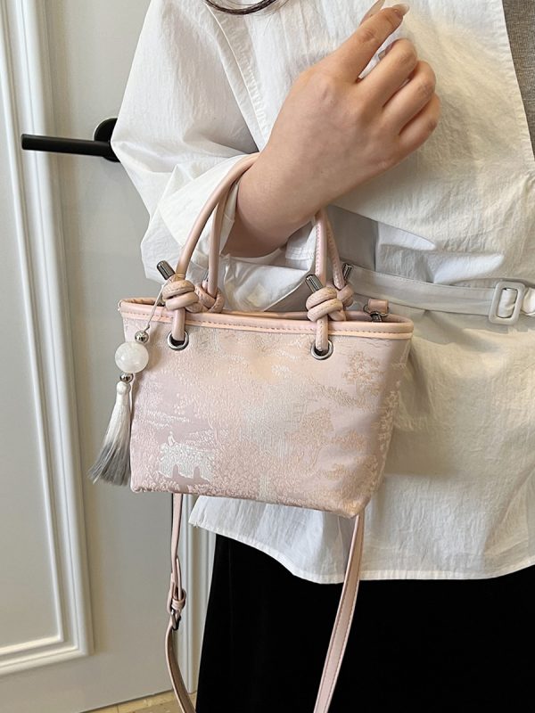 Spring 2025 National Style Handheld Water Bucket Bag - Embroidered Versatile Shoulder & Crossbody Bag