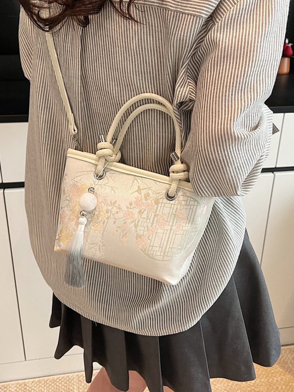 Spring 2025 National Style Handheld Water Bucket Bag - Embroidered Versatile Shoulder & Crossbody Bag