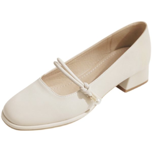 Spring 2025 Women's Sheepskin Chunky Heel Mary Jane Shoes - Low-Heeled Square Toe Single Shoes