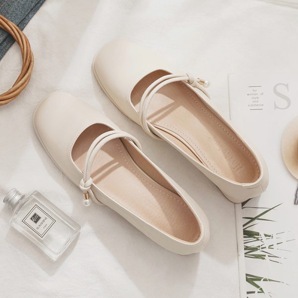 Spring 2025 Women's Sheepskin Chunky Heel Mary Jane Shoes - Low-Heeled Square Toe Single Shoes
