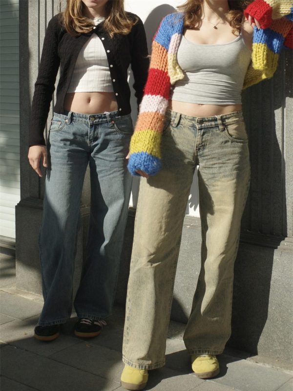 Spring American Vintage Distressed Wasteland Mud-Washed Low-Rise Loose Slim Straight Leg Jeans for Women - 90s Y2K Style
