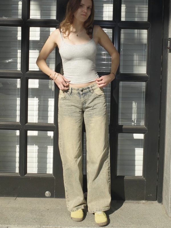 Spring American Vintage Distressed Wasteland Mud-Washed Low-Rise Loose Slim Straight Leg Jeans for Women - 90s Y2K Style
