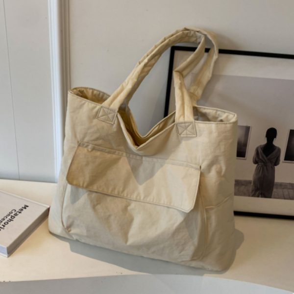 Spring Large Capacity Canvas Tote Bag for Women, Casual Minimalist Commuting Shoulder Bag, Versatile Student Book Bag