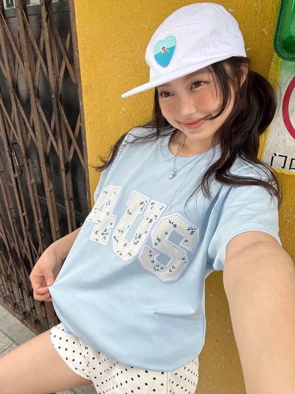 Spring Summer Patchwork Embroidered Floral Couple Loose Fit T-Shirt - Trendy National Style Short Sleeve Top