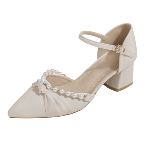 Spring Summer Sheepskin Mary Jane Shoes Chunky High Heel Closed Toe Sandals for Women - Fairy Style Pointed Toe Flats