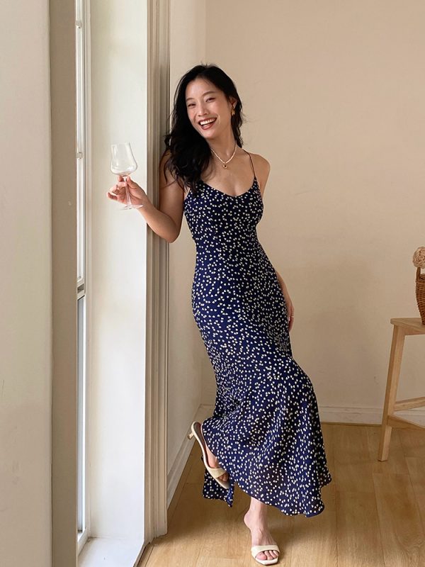 Starry Sky Backless Spaghetti Strap Dress with Fishtail Hem - Sexy Vacation Dress for Summer Nights