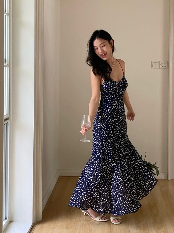 Starry Sky Backless Spaghetti Strap Dress with Fishtail Hem - Sexy Vacation Dress for Summer Nights